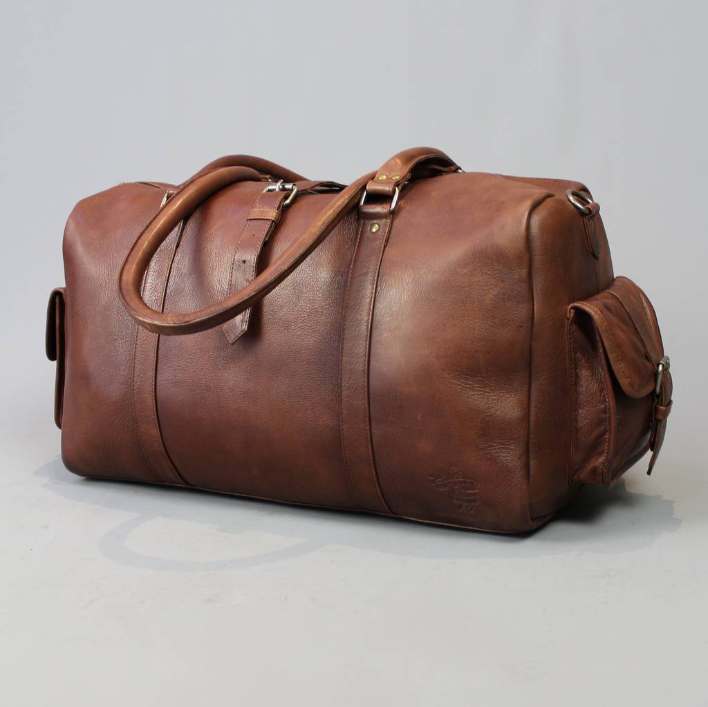 vintage style brown leather bowling bag by vintage child