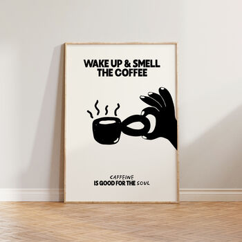 Wake Up And Smell The Coffee Hand Drawn Kitchen Wall Art Print, 4 of 6