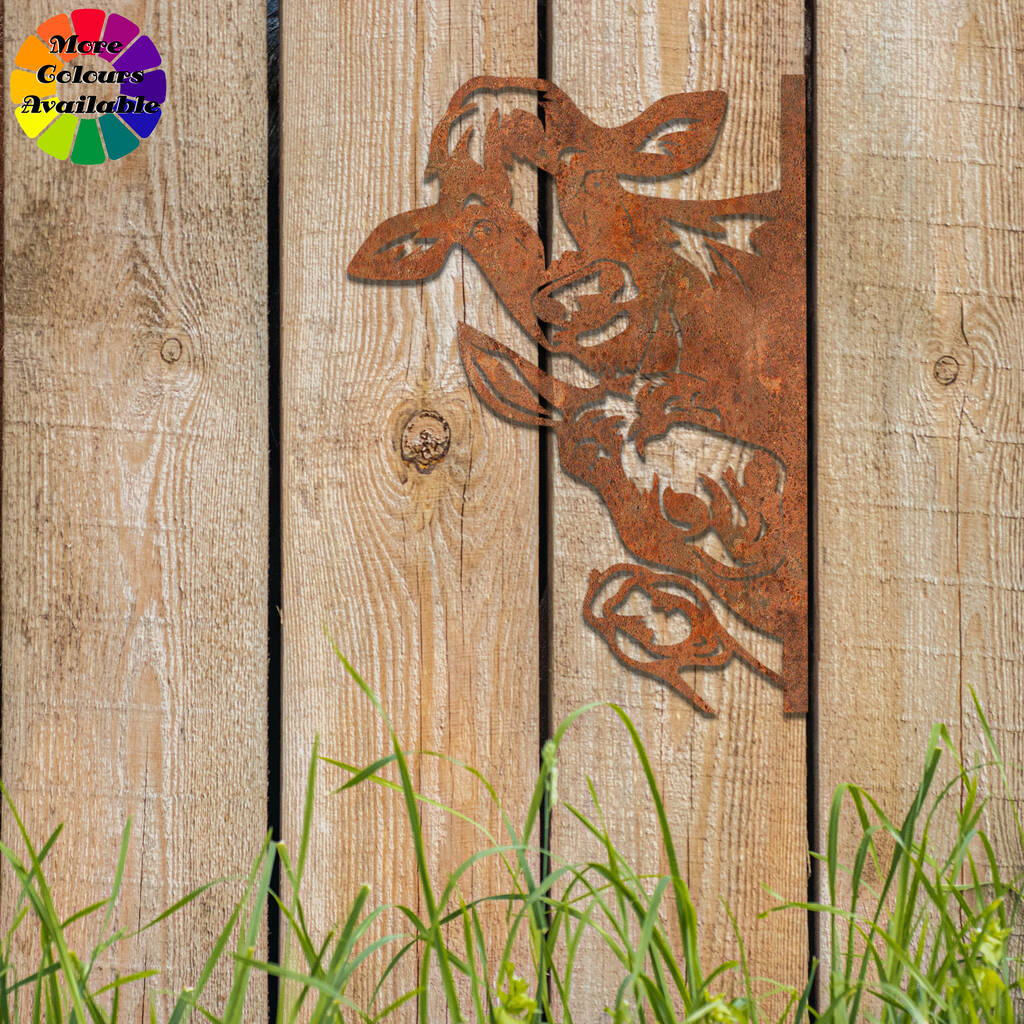 Rusty Peaking Farm Animals Metal Decor Garden Gift By Duke Craft