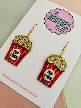 Popcorn Glitter Resin Earrings / Cinema Date Jewellery / Fun Carnival Accessory / Filmmaker Gift, 4 of 5