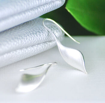 Sterling Silver Cora Twisted Leaf Drop Earrings, 2 of 7