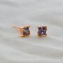 Rose Gold Princess Cut Birthstone Earrings June Alexandrite, thumbnail 1 of 5