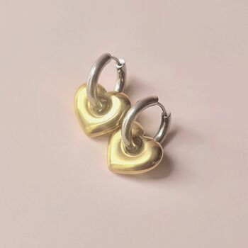 Two Tone Hoop Earrings With Removable Heart, 3 of 4