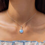 Blue Fire Opal Pendant With Dainty Flower Detail, thumbnail 2 of 6