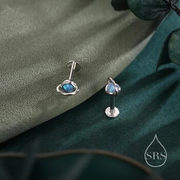Tiny Blue Opal Planet Internally Threaded Flat Back Earrings In Sterling Silver, 4 of 10