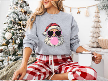 Retro Bubblegum Santa Christmas Sweatshirt, 5 of 7