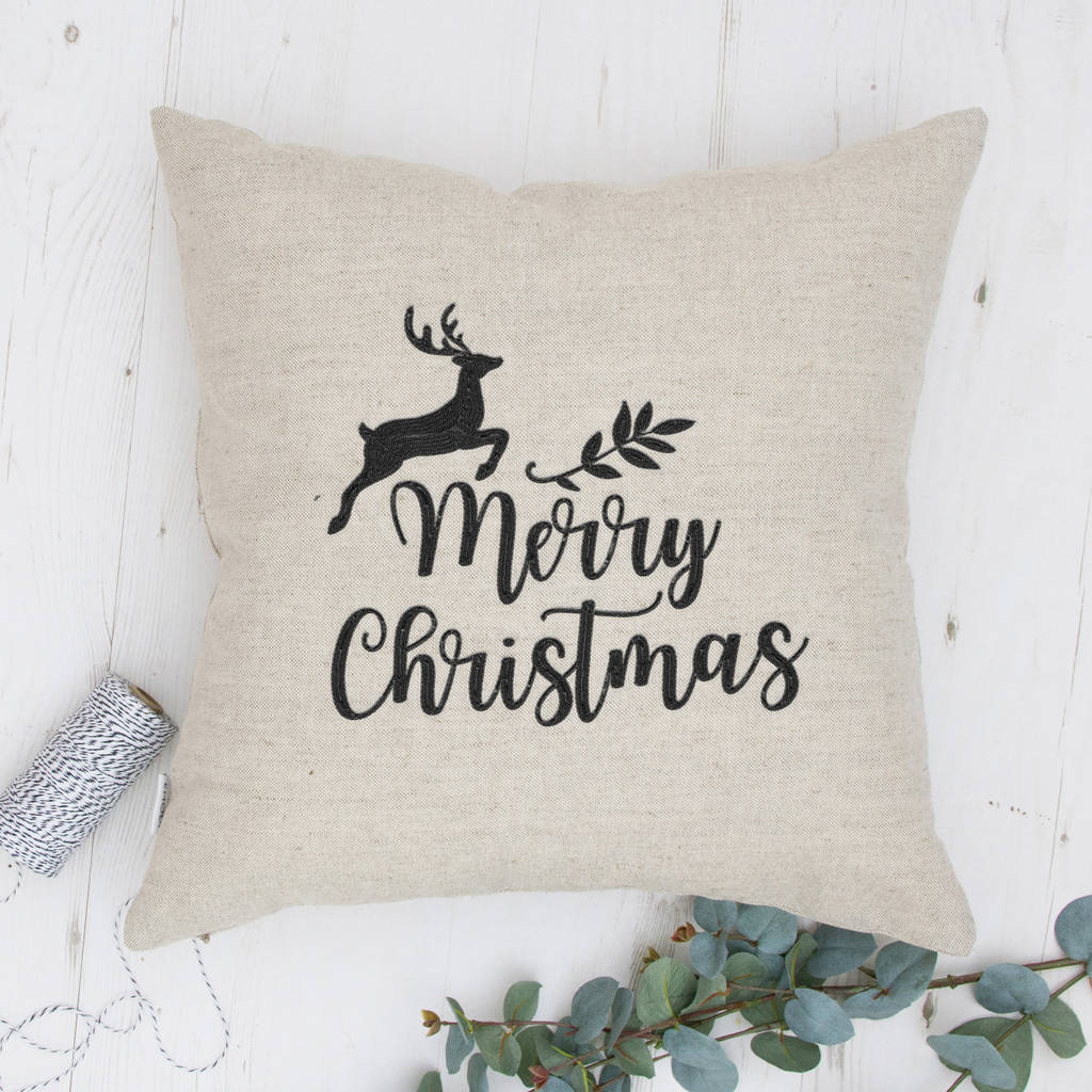 Merry Christmas Embroidered Cushion, 1 of 3