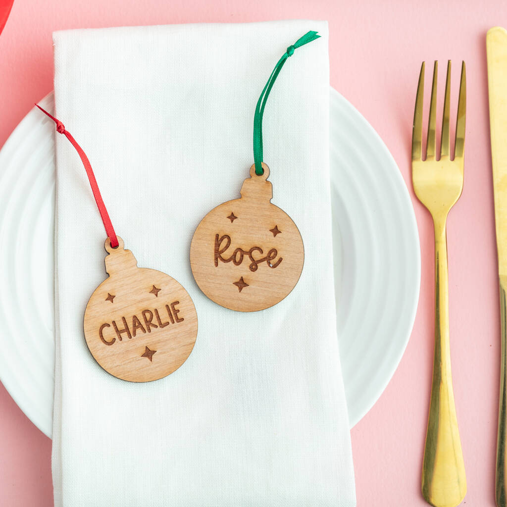 Personalised Wooden Bauble Place Names And Tags, 1 of 3