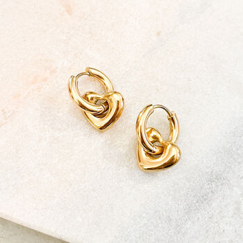 Chunky Puffed Heart Charm Huggie Hoop Earrings, 2 of 2