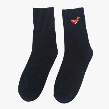 Women's Red Robin Embroidered Christmas Socks Five Pack, 3 of 7