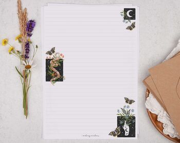 A4 Letter Writing Paper With Celestial Moth, Moon And Snake, 3 of 6