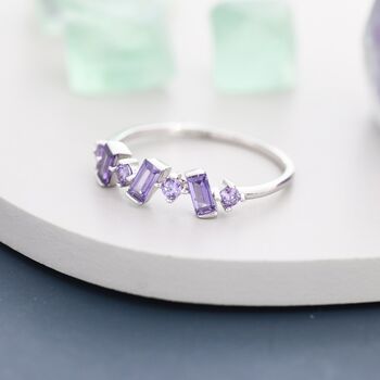 Lilac Purple Amethyst Baguette Cz Cluster Ring, 6 of 11