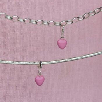 Sterling Silver Pink Enamelled Heart Charm, 2 of 7