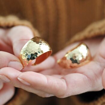 Wide Hammered Hoop Earrings In Gold Plating, 5 of 7