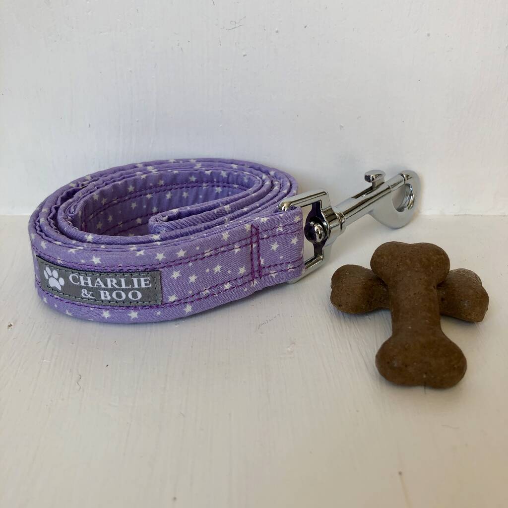 Lilac Star Dog Collar And Lead Set By Charlie and Boo