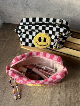 Checkered Punch Needle Smiley Make Up Bag, 6 of 7