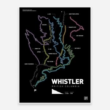 Whistler Mountain Bike Route Map Art Print, 4 of 5