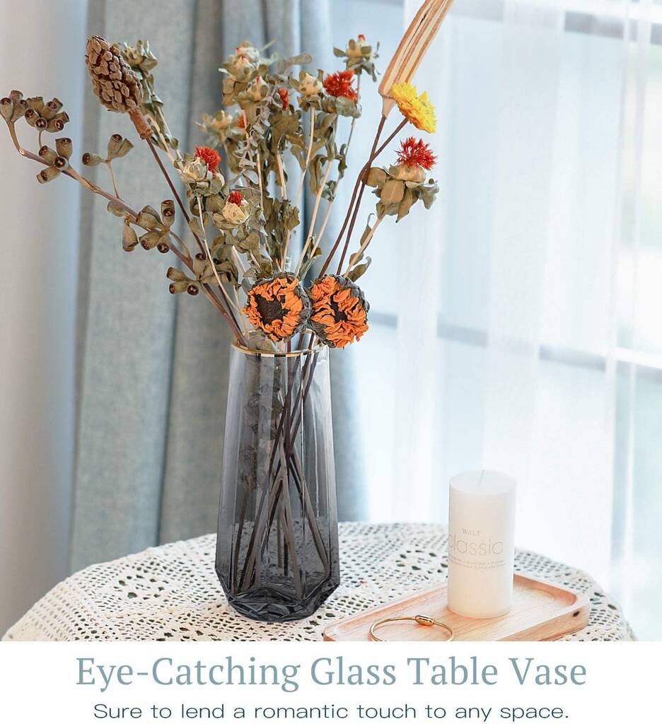 Tall Smoky Grey Modern Glass Crystal Vase By Momentum