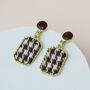 Houndstooth Pattern Gold Drop Earrings, thumbnail 2 of 3