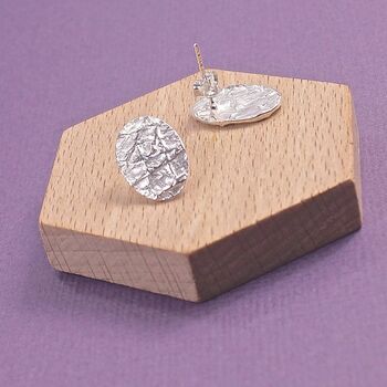 Silver Molten Oval Studs, 2 of 3