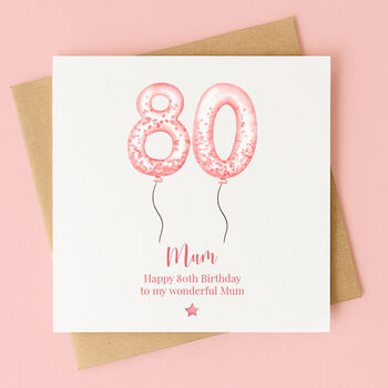 Personalised Blush Balloon 80th Birthday Card, 4 of 4