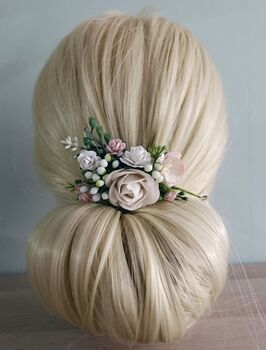 Blush And White Flower Hair Comb, 2 of 5