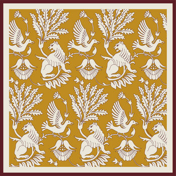Regal Doves And Lions Wine And Mustard Luxury Silk Scarf 120cm * 120cm, 5 of 5
