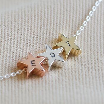 Personalised Mixed Metal Triple Star Bead Necklace, 2 of 3