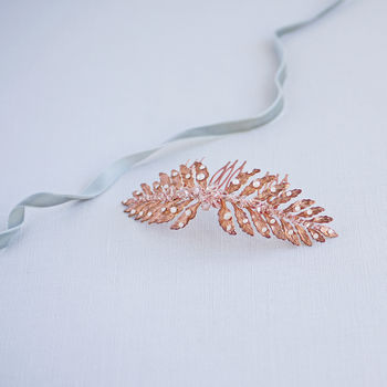 Fern Rose Gold And Crystal Bridal Hair Comb, 5 of 6