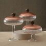 Set Of Three Footed Glass Serving Stand With Rose Gold Lid, thumbnail 1 of 2