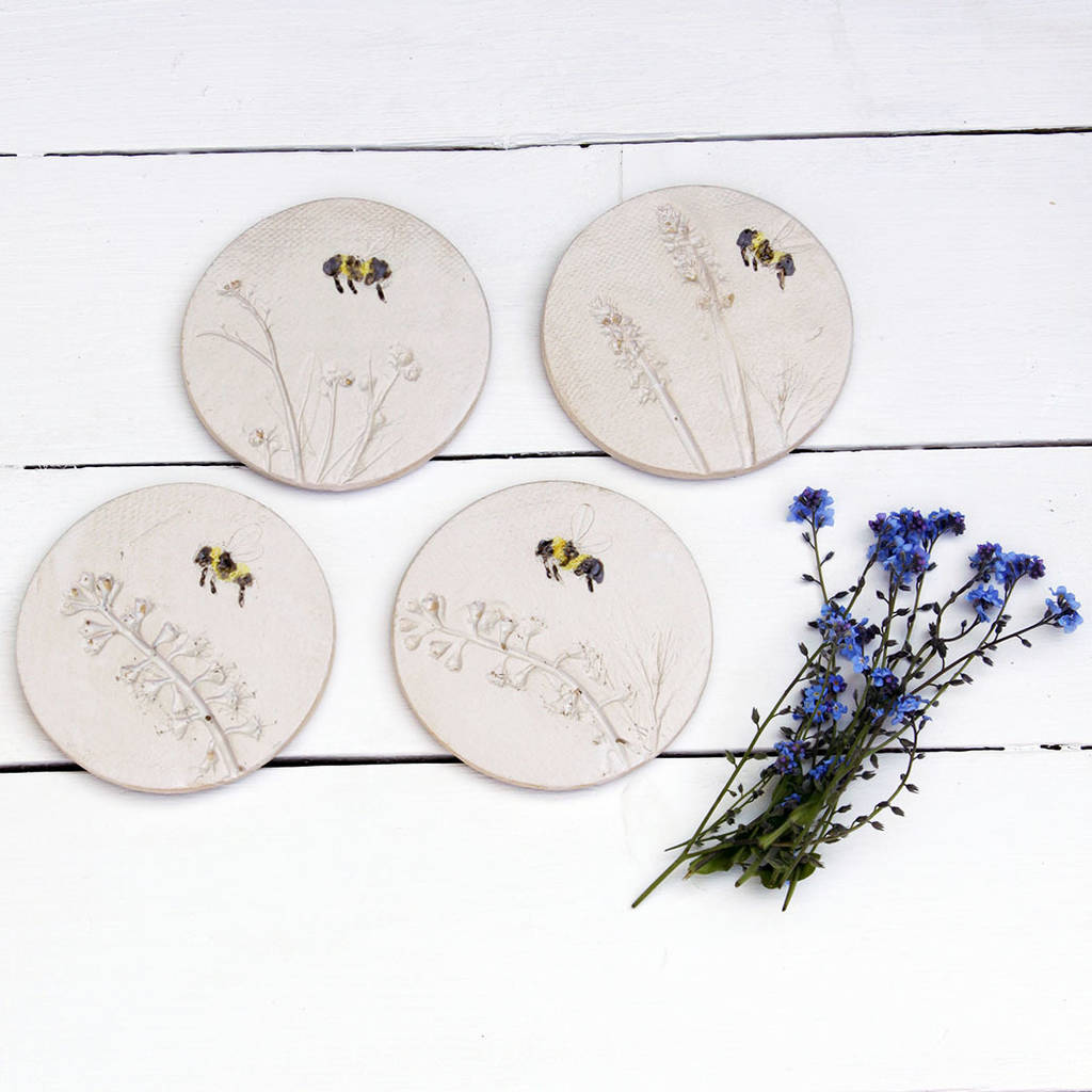 Bumblebee And Wild Flower Ceramic Coasters, 1 of 3