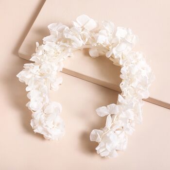 White Hydrangea Dried Flower Wedding Headband, 4 of 4