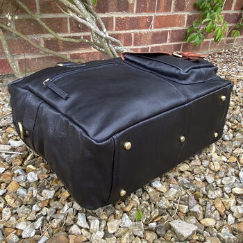 Black Premium Leather Travel Tote, Flight Bag, Gym Bag, 8 of 8