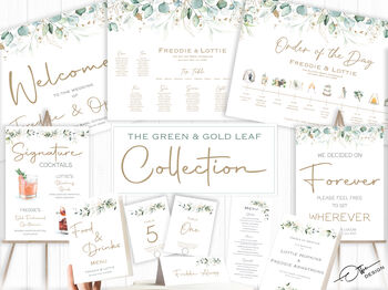 Wedding Seating Plan Cards Green And Gold Leaves, 7 of 7