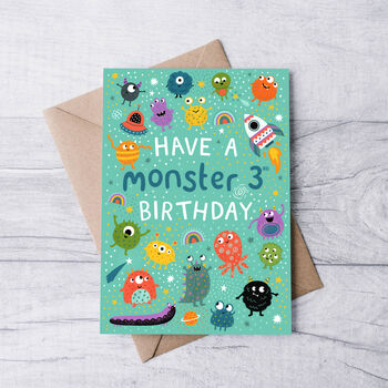 Any Age Monsters Birthday Card, Boys Birthday Card, Aliens, 2 of 7