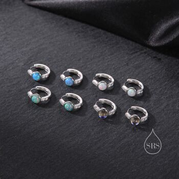 Aqua Green Opal Cz Huggie Hoop Earrings, 3 of 9