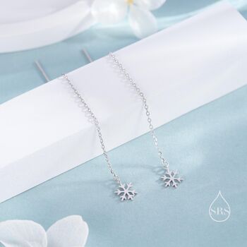 Sterling Silver Snowflake Threader Earrings, 3 of 12
