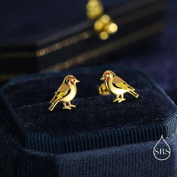 Sterling Silver Tiny Goldfinch Bird Stud Earrings, 5 of 12