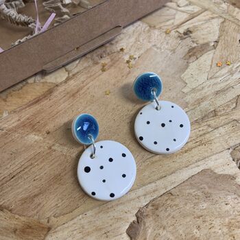 Turquoise Blue Polka Dot Ceramic Earrings, 3 of 8