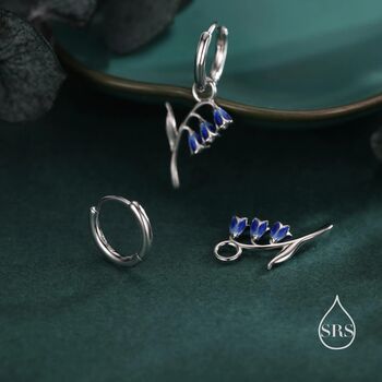 Sterling Silver Bluebell Flower Huggie Hoop Earrings With Enamel, 4 of 10