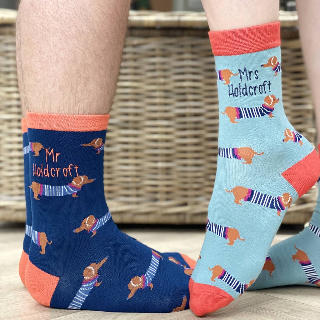 Embroidered Sausage Dog Bamboo Socks By Solesmith