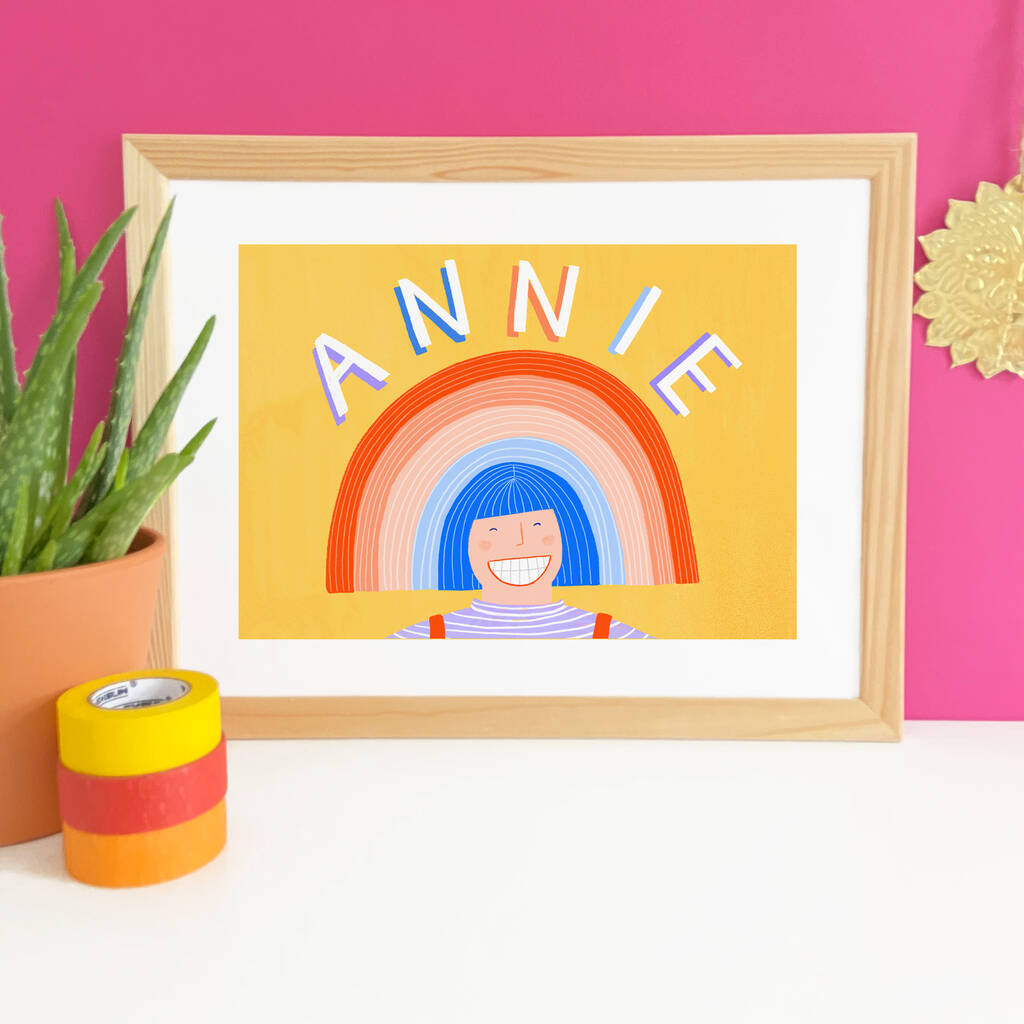 Rainbow Personalised Name Nursery Kids Room Print, 1 of 2