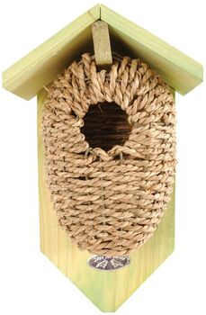 Wooden Wren Bird House Box Seagrass Hanging Nest Box, 7 of 7