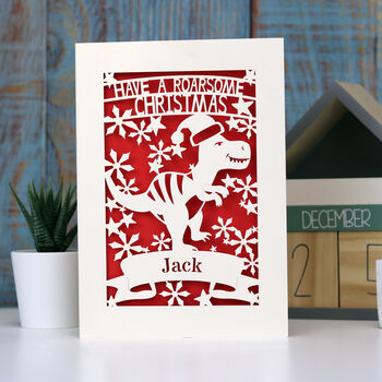 Personalised Papercut Dinosaur Christmas Card, 3 of 8