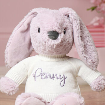 Personalised Max And Boo Large Bunny Soft Toy In Pink, Lavender And Amber, 6 of 11