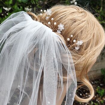 Pearl Flower Bridal Hair Pins Set Of Three, 4 of 13