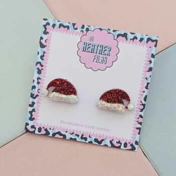 Christmas Santa Hat Glitter Resin Studs, 3 of 4