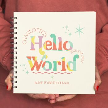 Colourful 'Hello World' Bump To Birth Custom Journal, 4 of 11