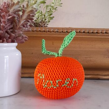 Personalised Crocheted Clementine Rattle New Baby Gift, 7 of 7