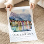 Austria Travel Print Of Innsbruck With Map Coordinates, thumbnail 3 of 7